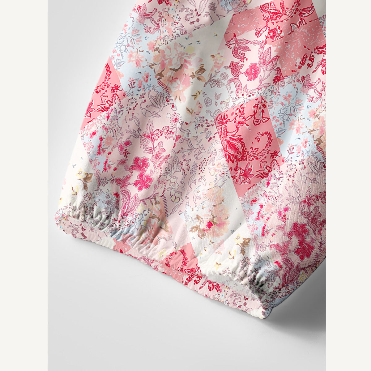 Shabby Chic Floral Patchwork Print Boho Tie‑Neck Smock Mini Dress