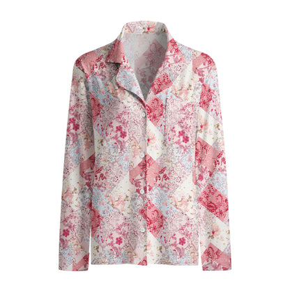 Shabby Chic Floral Patchwork Print Long Pajama Set