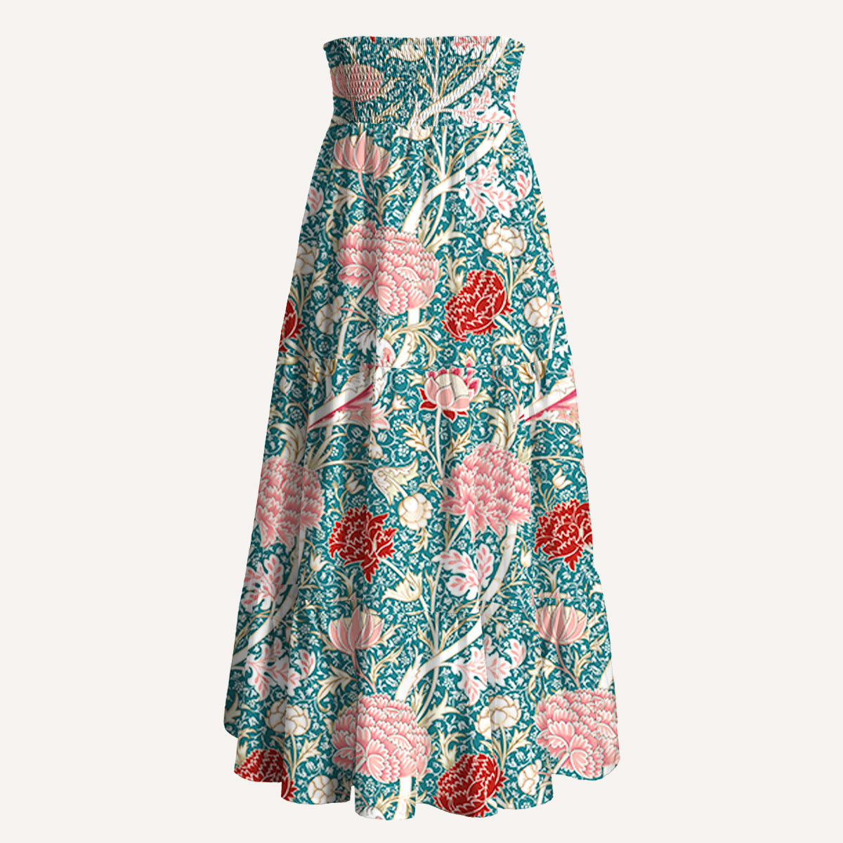 Vintage Peony Lotus Floral Print Convertible Maxi Skirt & Strapless Dress