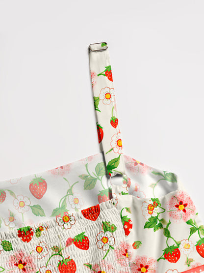 Strawberry Meadow Print Wide Straps Maxi Dress With Pockets