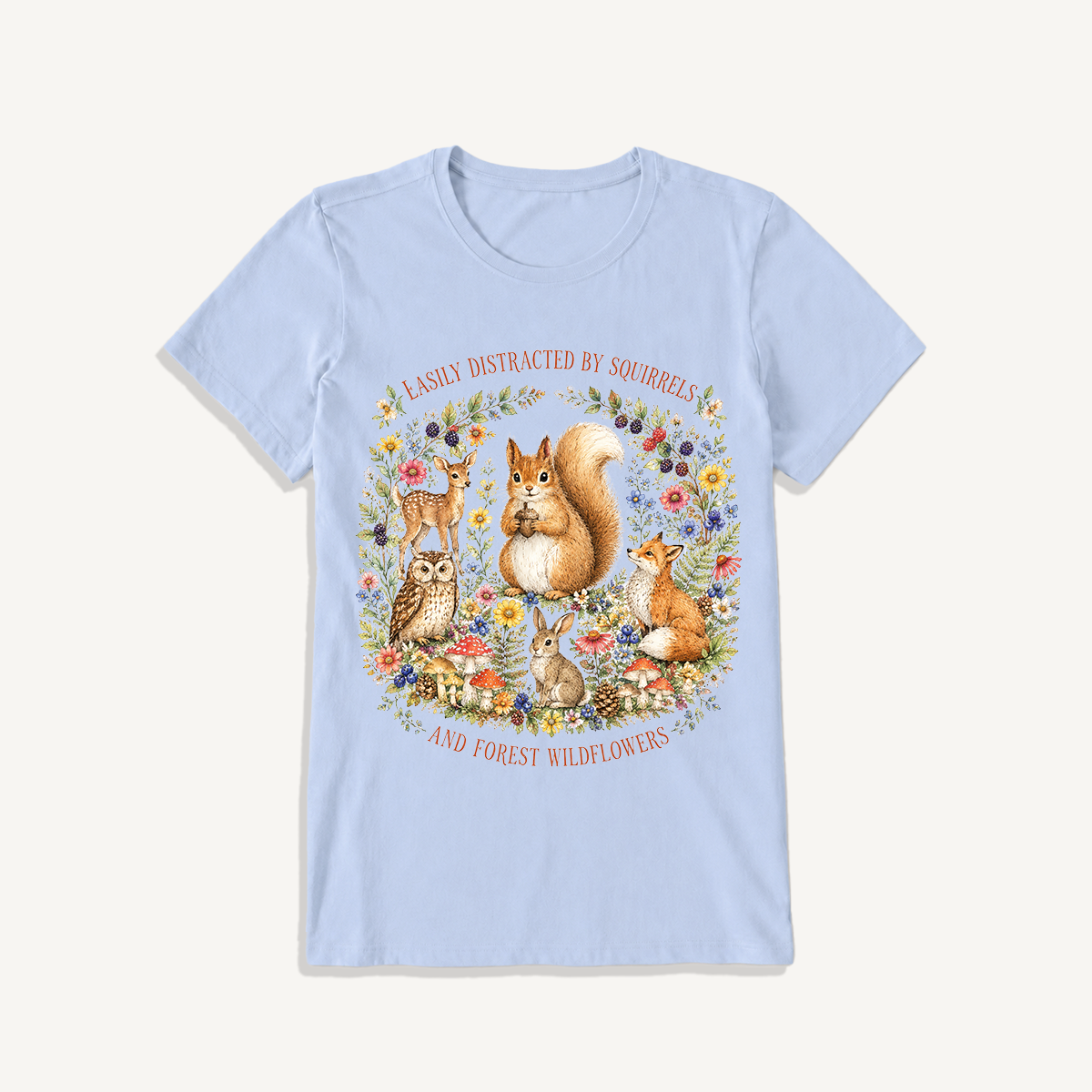 Woodland Wildflower Tales Print Crew Neck Cotton Tee
