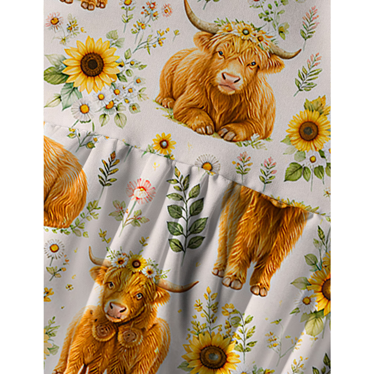 Spring Highland Cow Floral Print Spaghetti Strap Mini Dress