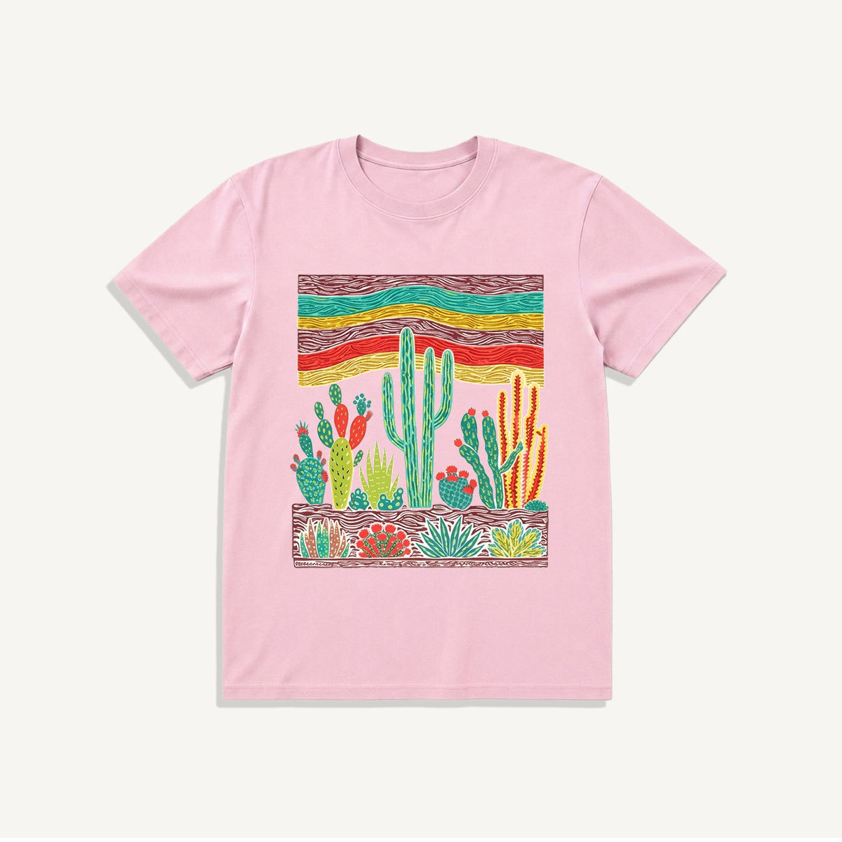 Desert Cactus Skies Print Crew Neck Cotton Tee