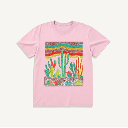 Desert Cactus Skies Print Crew Neck Cotton Tee