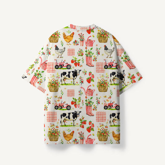 Watercolor Pink Farm Chicken print Premium Eco Tee