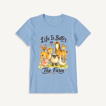Barnyard Gathering Joy Print Crew Neck Cotton Tee