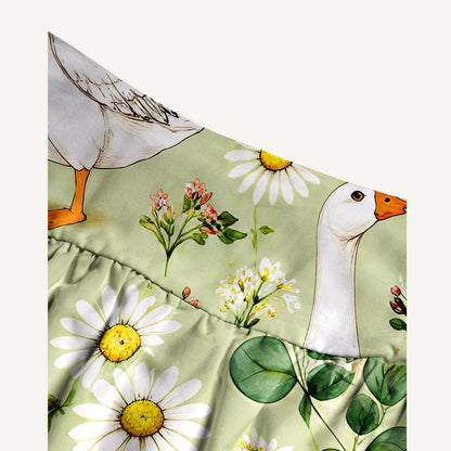 Pastoral Goose Garden Print Convertible Maxi Skirt & Strapless Dress