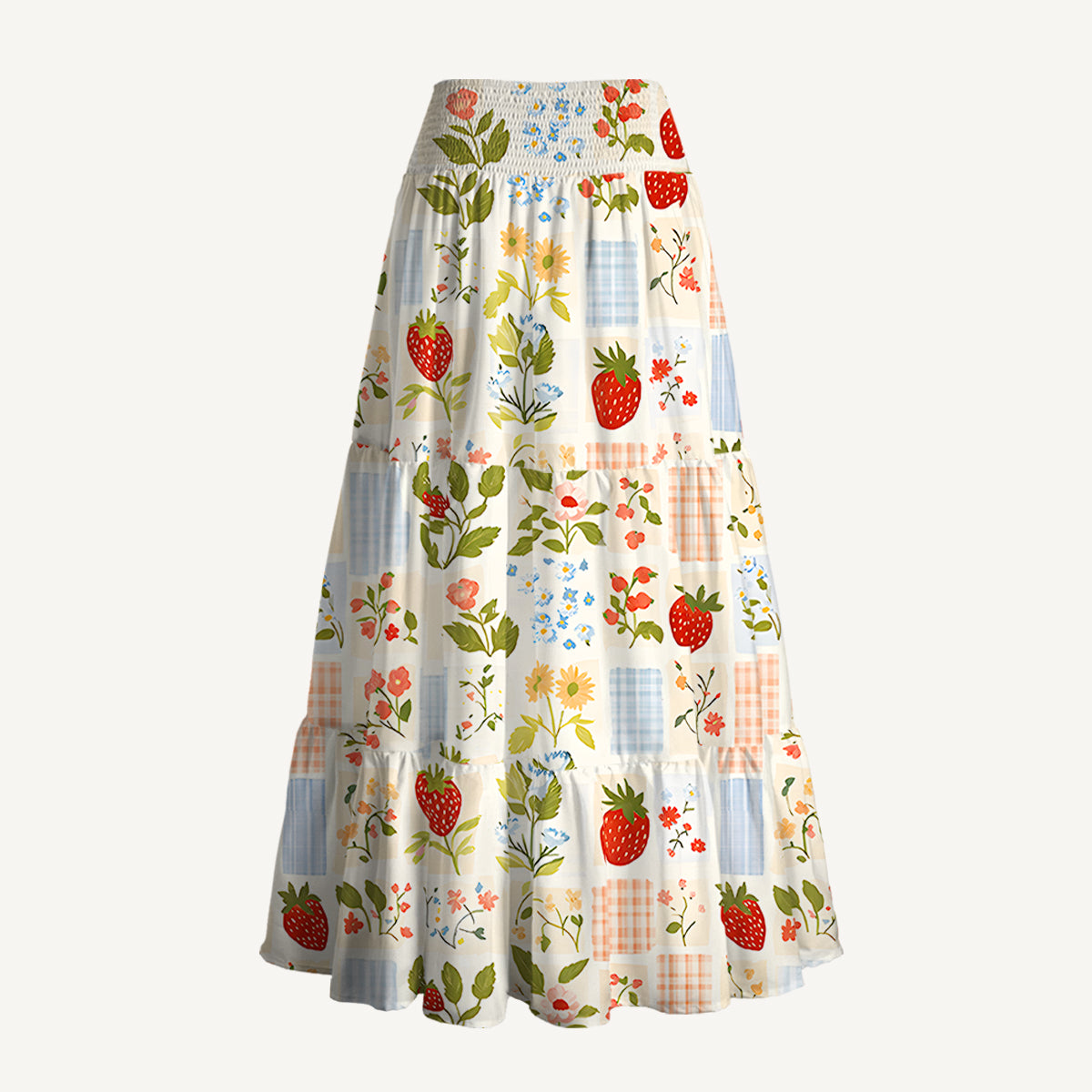 Strawberry Garden Patchwork Print Convertible Maxi Skirt & Strapless Dress