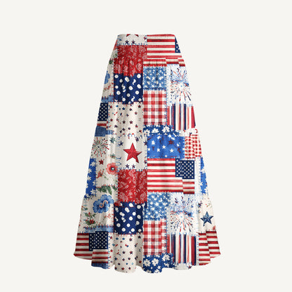 Rustic Americana Patchwork Print Convertible Maxi Skirt & Strapless Dress
