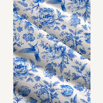Bluebird Blossom Toile Print Wide Straps Maxi Dress With Pockets