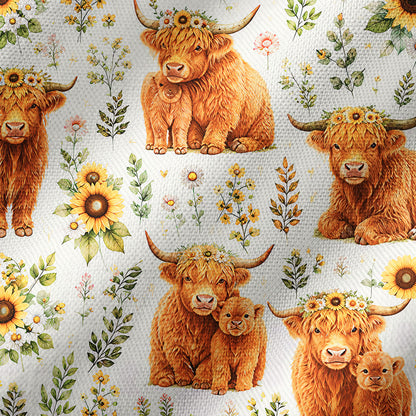 Spring Highland Cow Floral Print Kimono Wrap