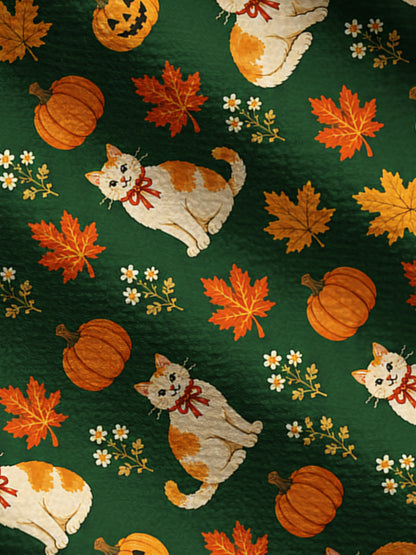 Lightweight Crew Neck Long‑Sleeve Cropped Pumpkin Patch Whiskers Print Fine‑Knit Cardigan