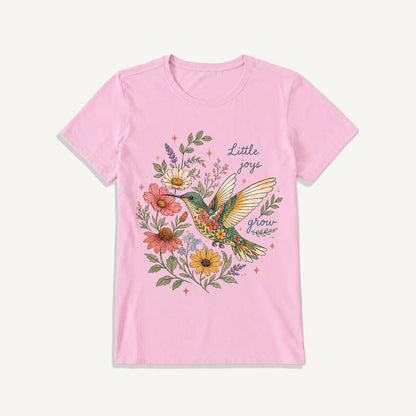 Floral Hummingbird Garden Print Crew Neck Cotton Tee