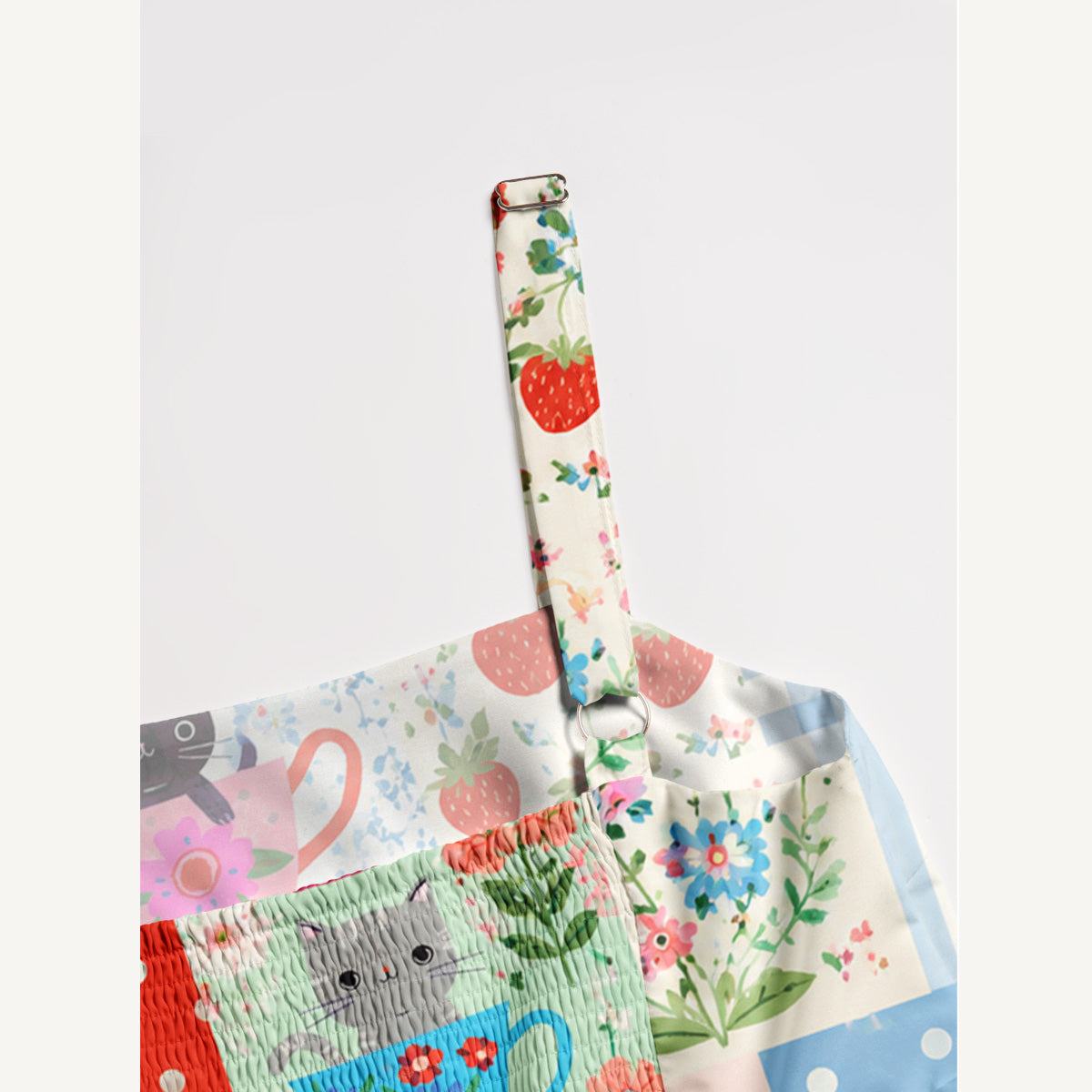Teatime Kitty Patchwork Print Wide Straps Maxi Dress With Pockets