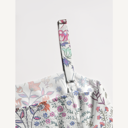 Square Neck Bohemian Wildflower Garden Print Wide Straps Maxi Dress With Pockets