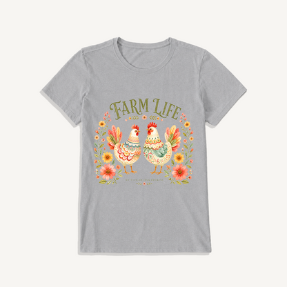 Cozy Farm Life Print Crew Neck Cotton Tee