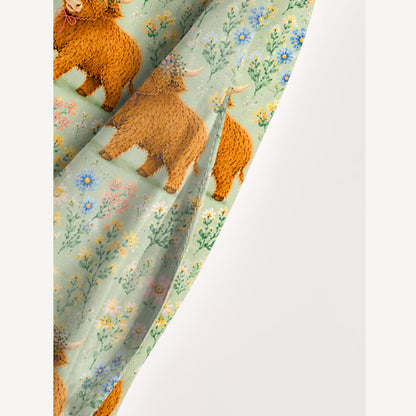 Pastel Meadow Highland Cattle Print Wide Straps Maxi Dress With Pockets