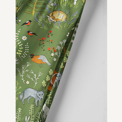 Whimsical Woodland Animals Print Cotton Wide Straps Maxi Dress With Pockets