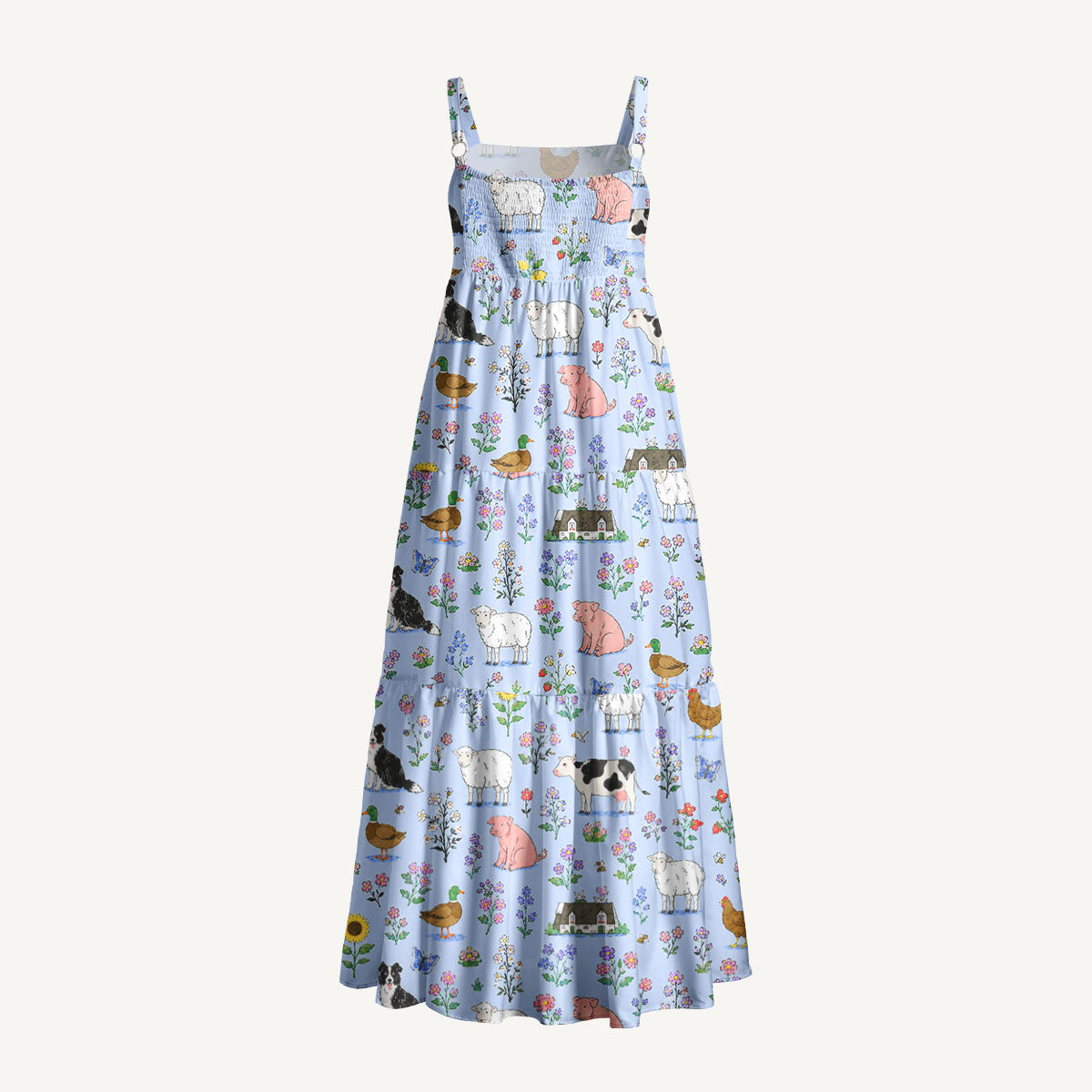 Sunny Farm Blossom Meadow Print Wide Straps Maxi Dress With Pockets
