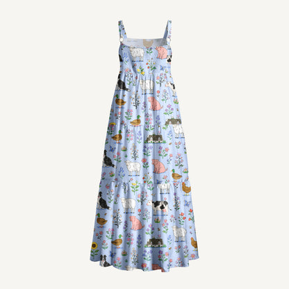 Sunny Farm Blossom Meadow Print Wide Straps Maxi Dress With Pockets