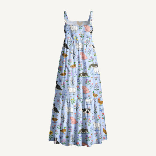 Sunny Farm Blossom Meadow Print Wide Straps Maxi Dress With Pockets