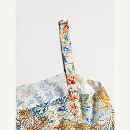 Square Neck Breeze Meadow Print Wide Straps Maxi Dress With Pockets