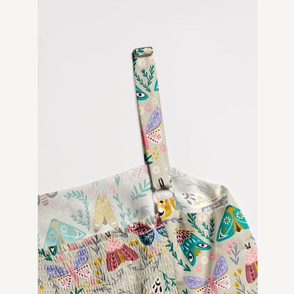 Spring Butterflies Print Wide Straps Maxi Dress With Pockets