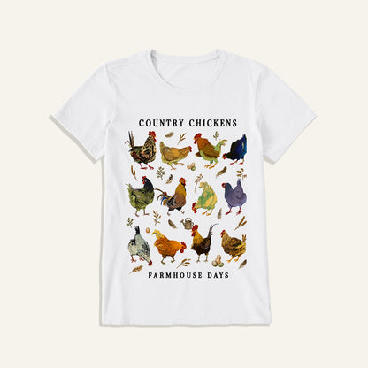 Country Chicken Farmhouse Collection Print Crew Neck Cotton Tee