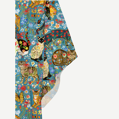V‑Neck Colorful Garden Cat Kimono Sleeve Kaftan Dress