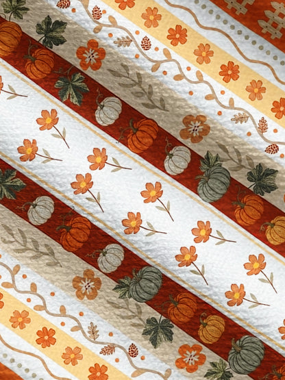 Lightweight Crew Neck Long‑Sleeve Cropped Autumn Pumpkin Patch Stripe Print Fine‑Knit Cardigan
