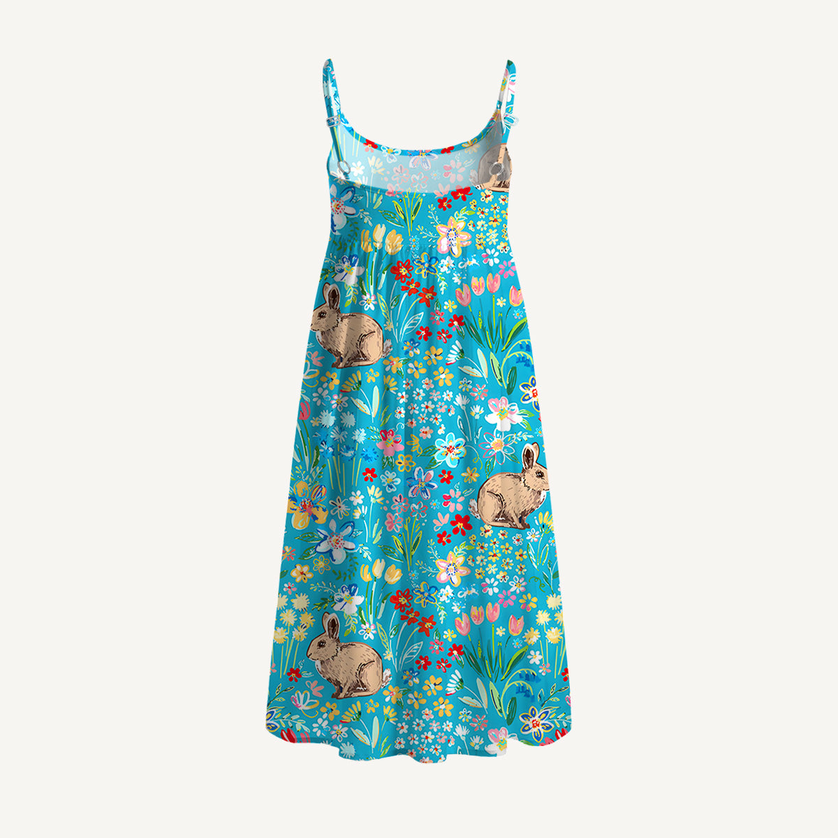 Blue Garden Rabbit Spaghetti Strap Mini Dress