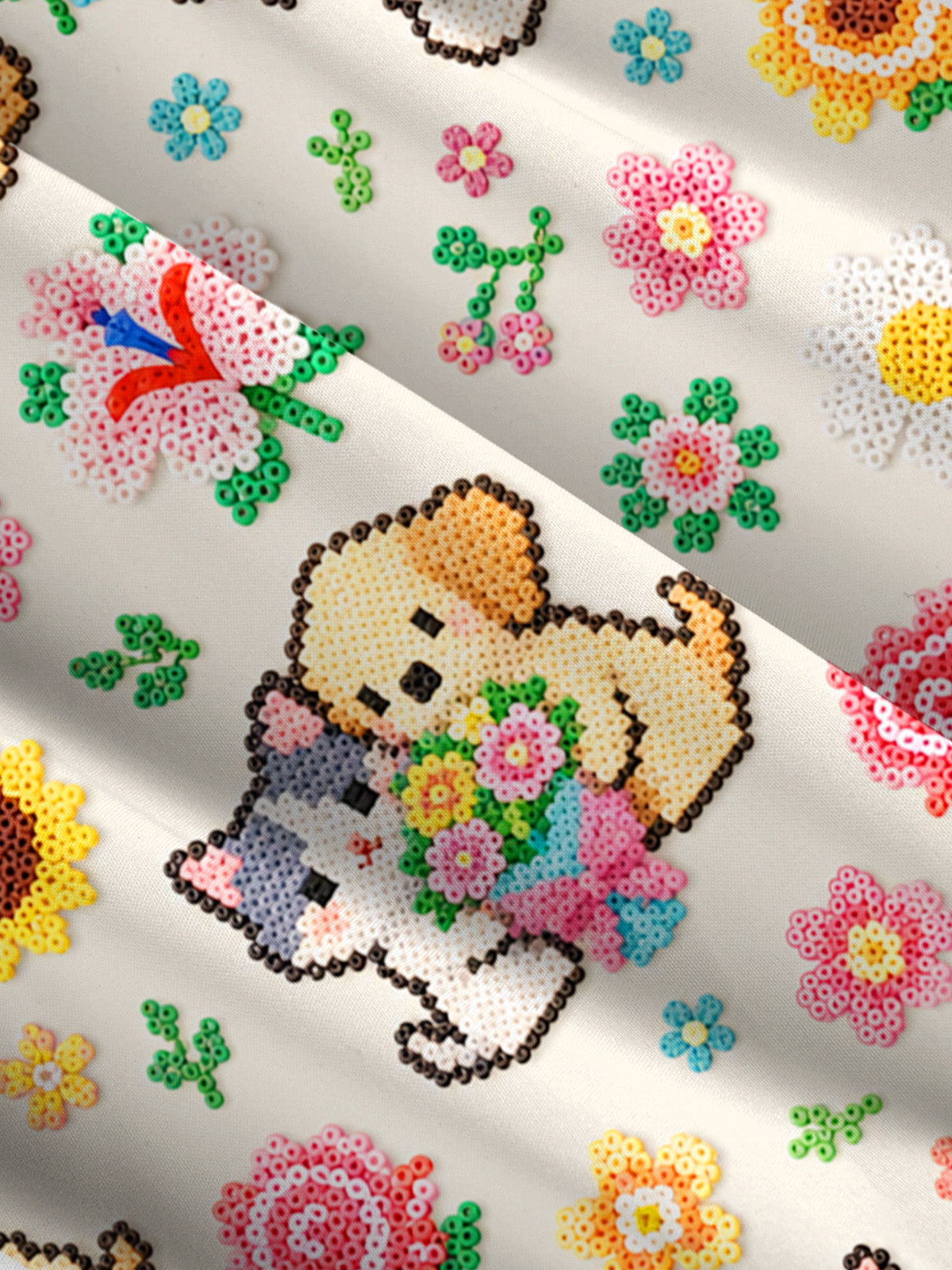 Perler Bead Flower Cat Dog Print Wide Straps Maxi Dress With Pockets