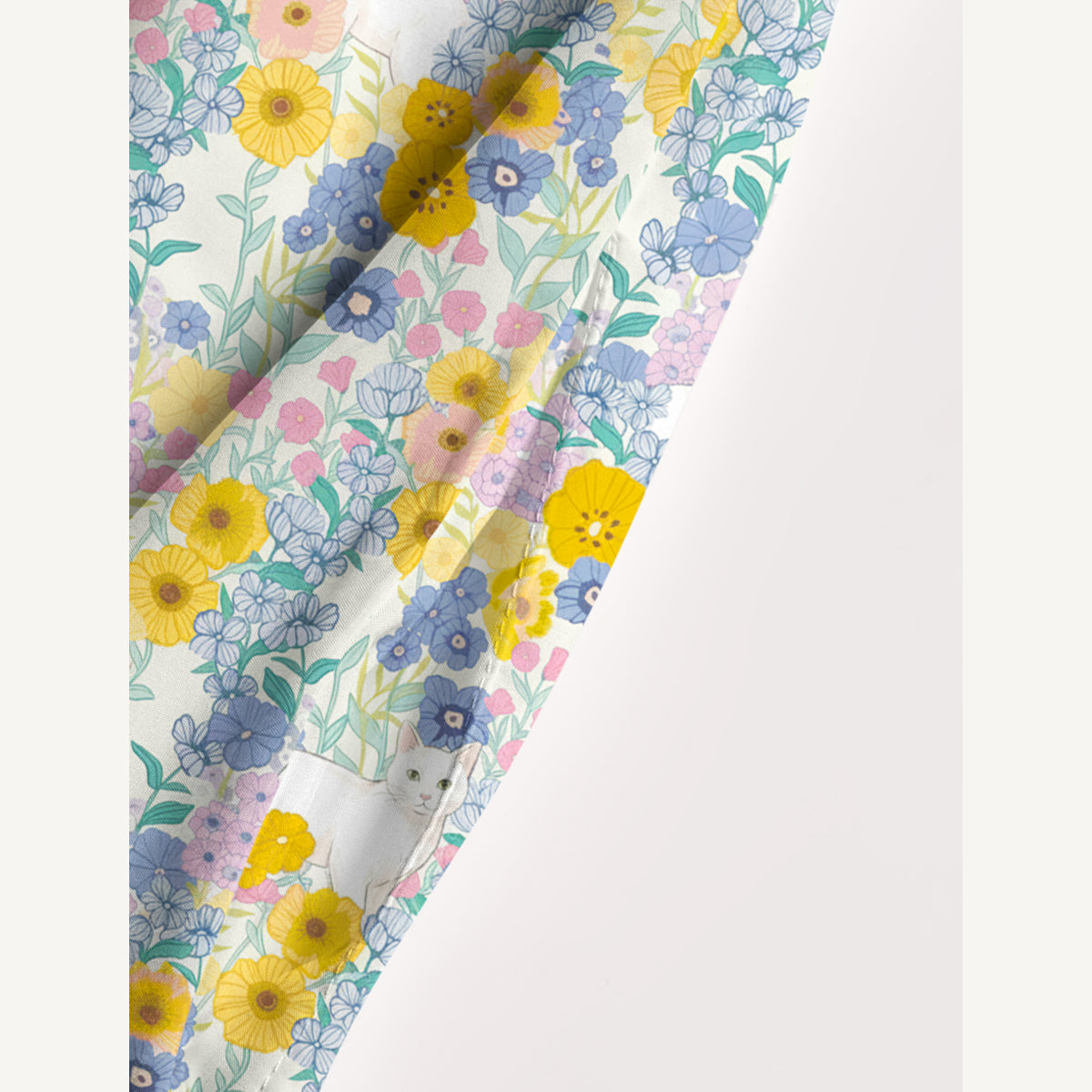 Pastel Meadow Cat Print Wide Straps Maxi Dress With Pockets