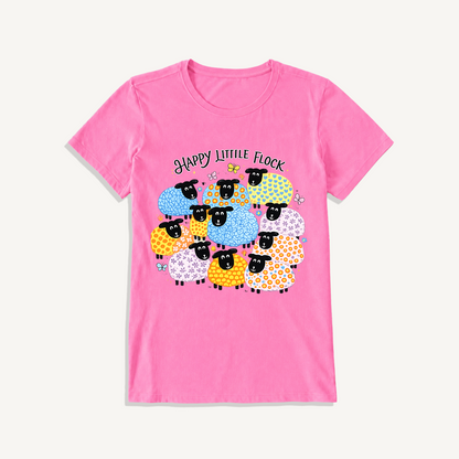 Colorful Happy Flock Print Crew Neck Cotton Tee
