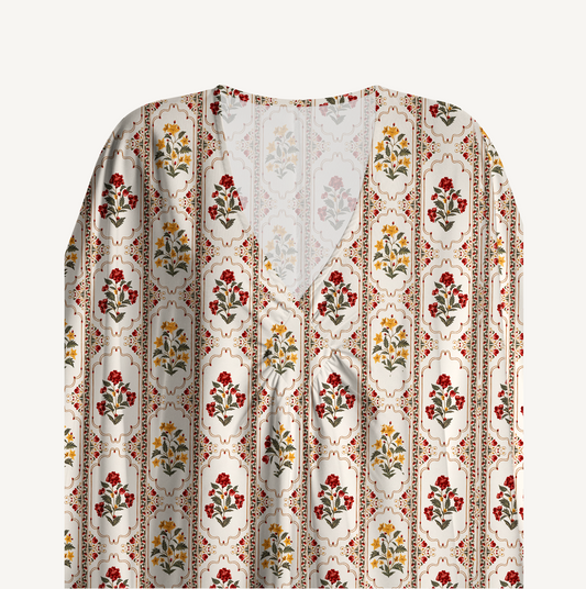 V‑Neck Velvet Carnation Kimono Sleeve Kaftan Dress