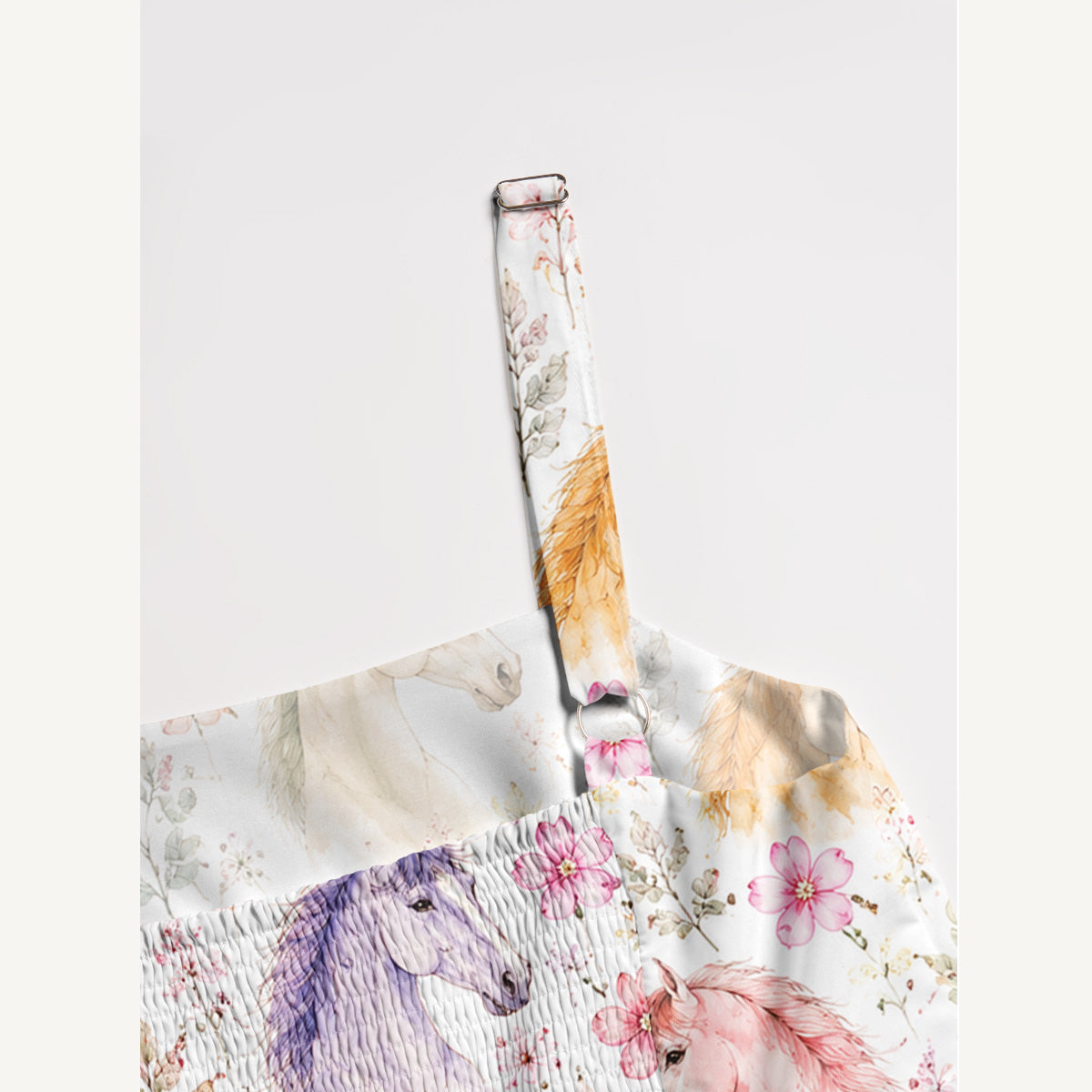 Western Whimsical Horses Watercolor Print Wide Straps Maxi Dress With Pockets