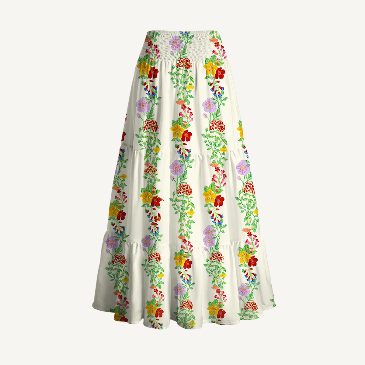 Elegant Blossom Trail Convertible Maxi Skirt & Strapless Dress