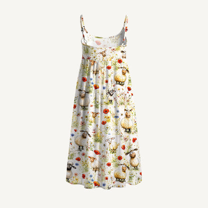 Whimsical Sheep Clipart Mini Dress Print Spaghetti Strap Mini Dress