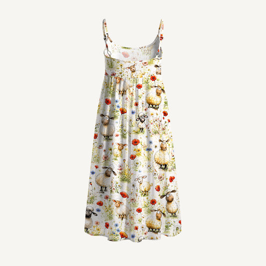 Whimsical Sheep Clipart Mini Dress Print Spaghetti Strap Mini Dress