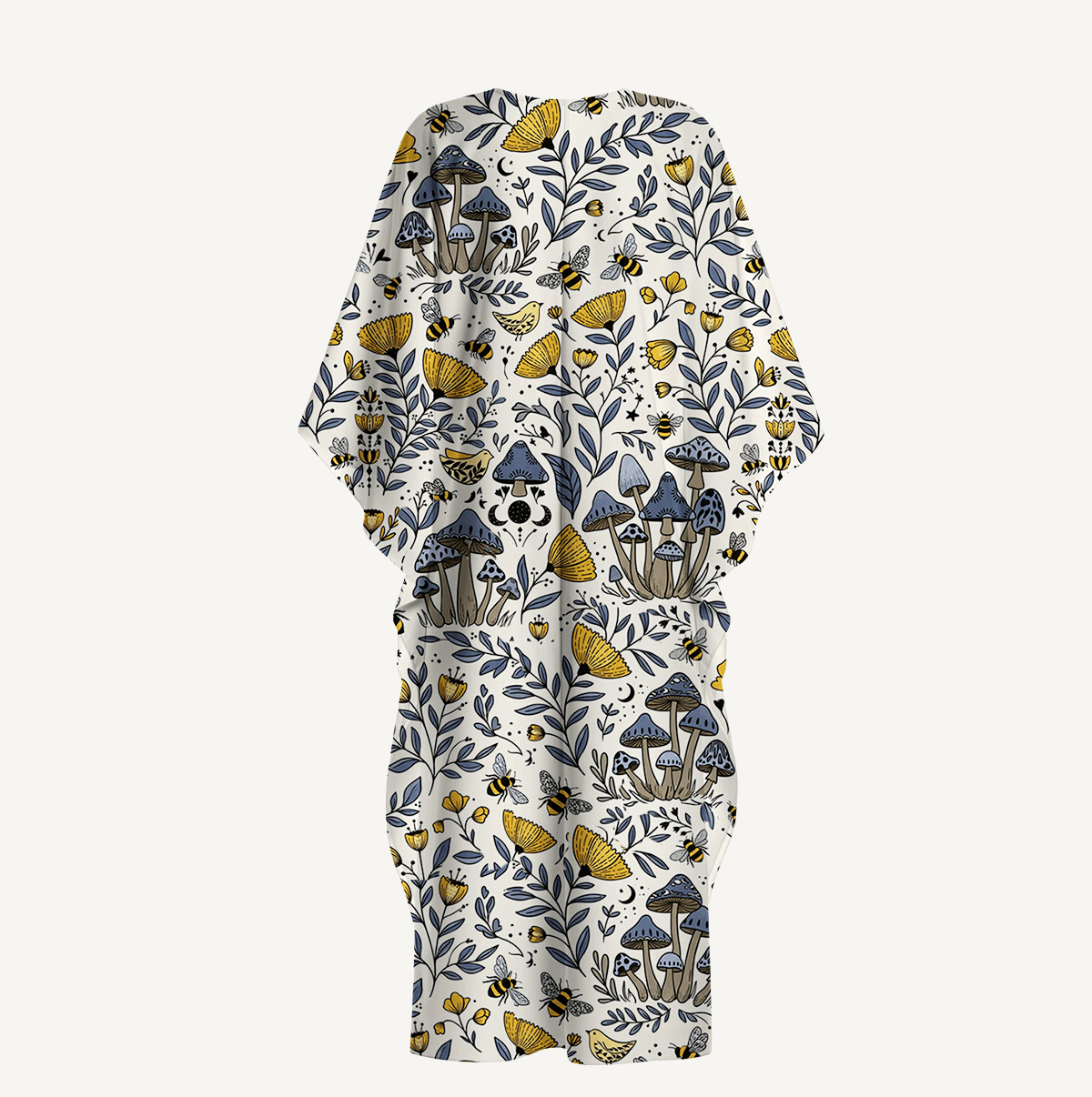 V‑Neck Bee Whisper Forest Kimono Sleeve Kaftan Dress