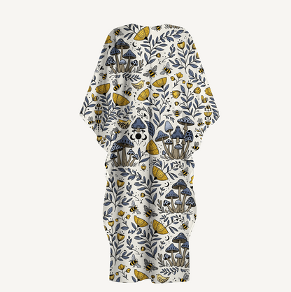 V‑Neck Bee Whisper Forest Kimono Sleeve Kaftan Dress
