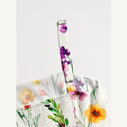 Watercolor Wildflower Print Wide Straps Maxi Dress With Pockets