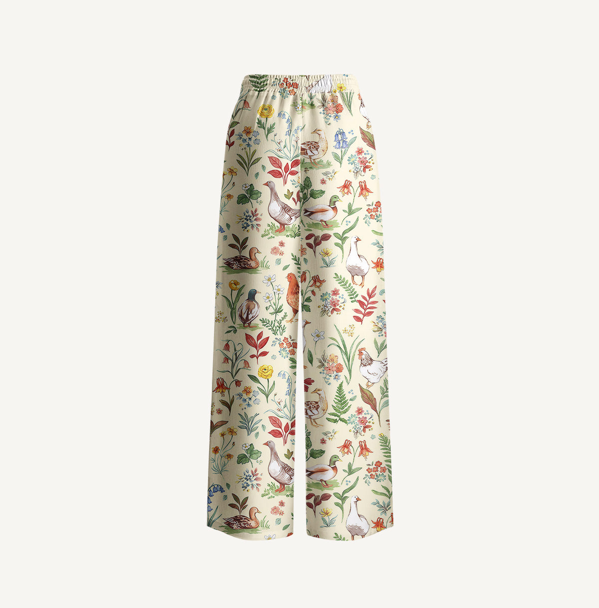 Countryside Garden Critter Print Wide Leg Tie Waist Pants With Pockets