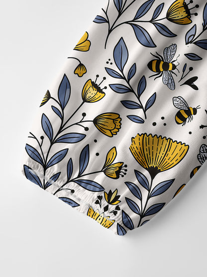 Bee Whisper Forest Print Boho Long Sleeve Tie‑Neck Blouse