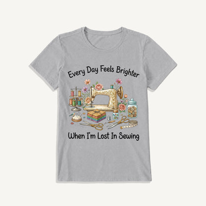 Lost in Sewing Joy Print Crew Neck Cotton Tee
