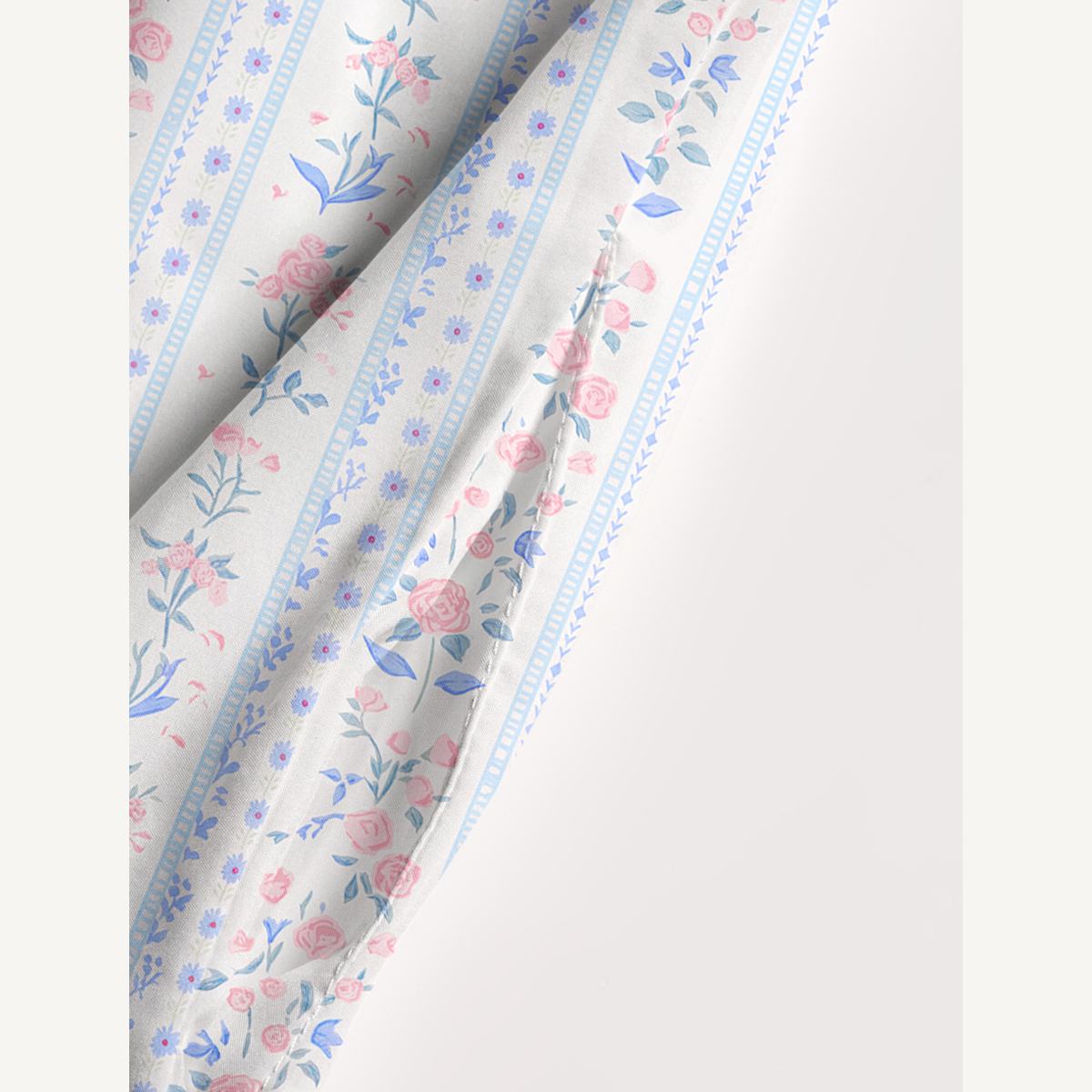 Square Neck Blue Rose Print Wide Straps Maxi Dress With Pockets