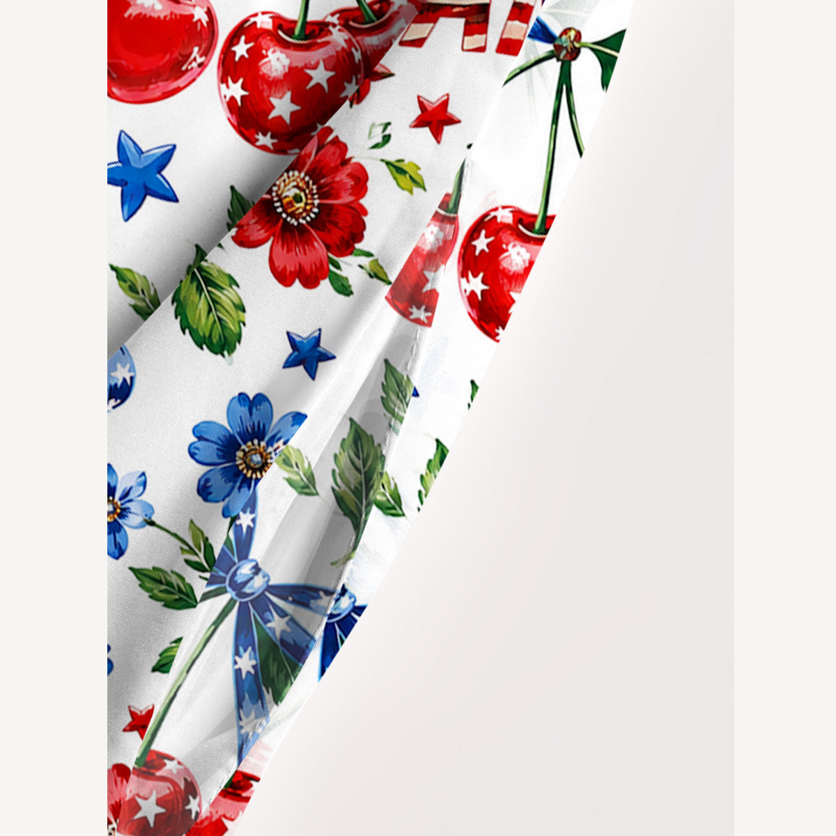Americana Cherry Blossoms Print Wide Straps Maxi Dress With Pockets