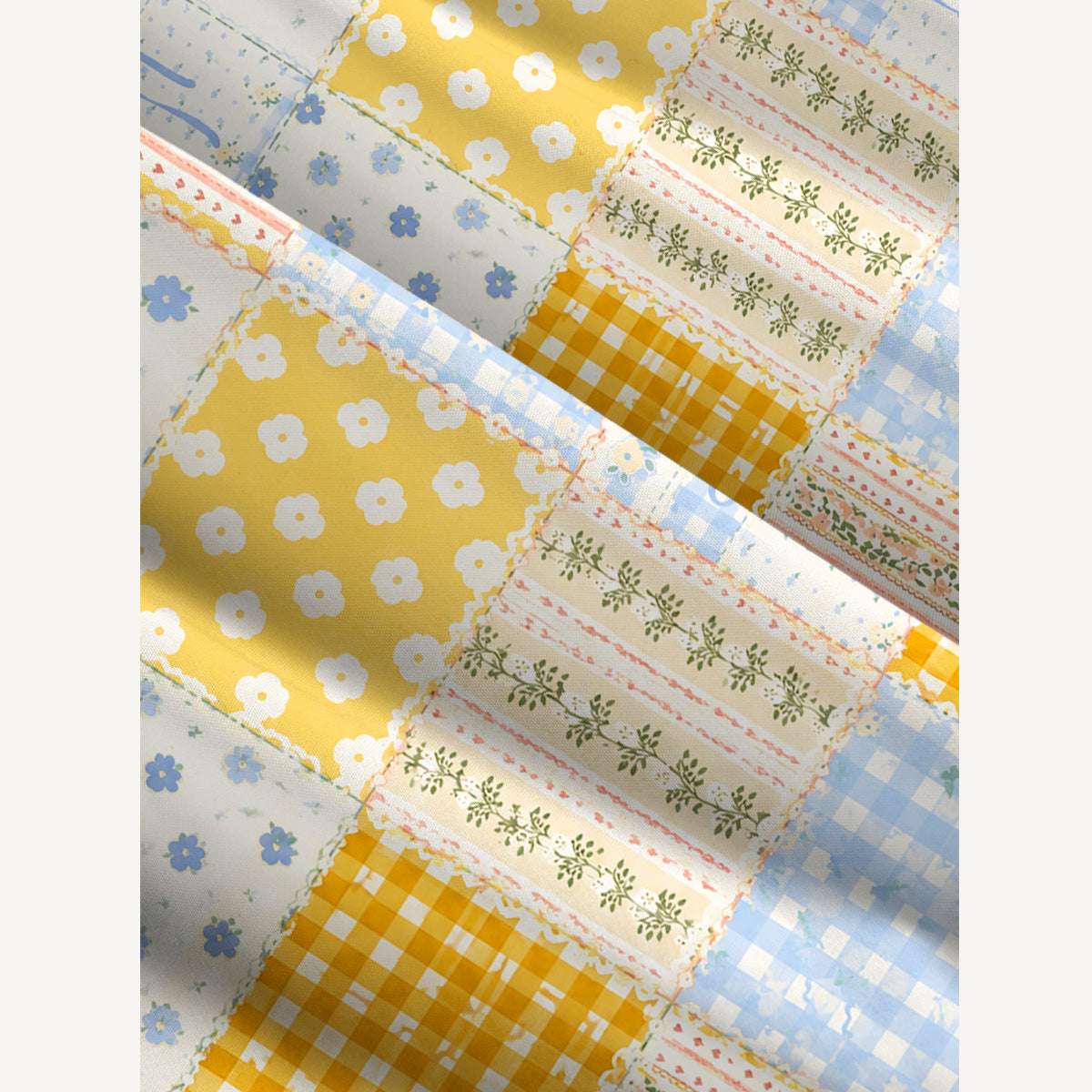 Pastel Floral Patchwork Quilt Pattern Print Wide Straps Maxi Dress With Pockets