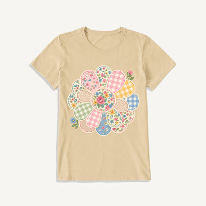 Cottage Patchwork Bloom Print Crew Neck Cotton Tee