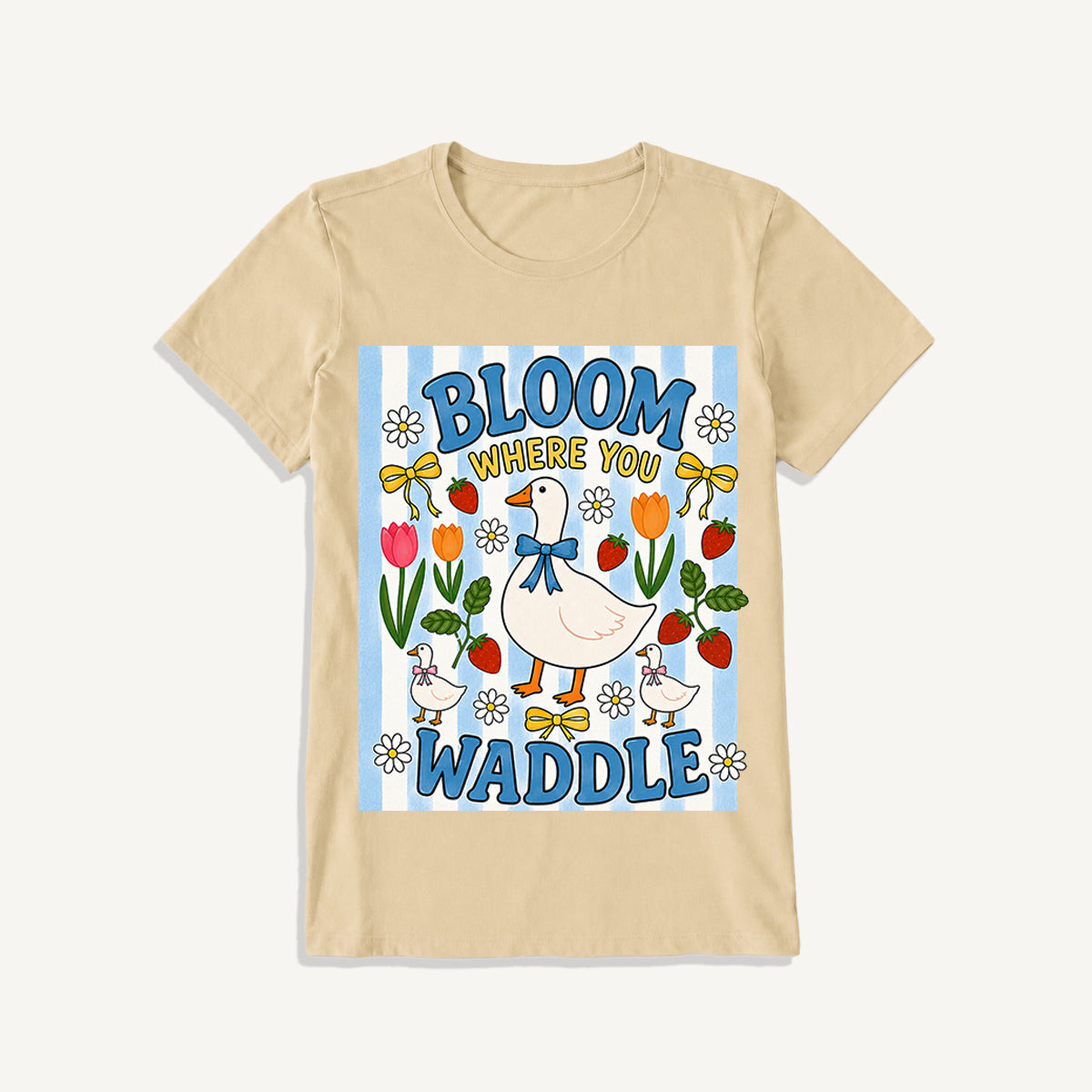 Strawberry Goose Garden Print Crew Neck Cotton Tee